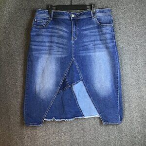 Denim Skirt Sz 18 Patchwork Distressed